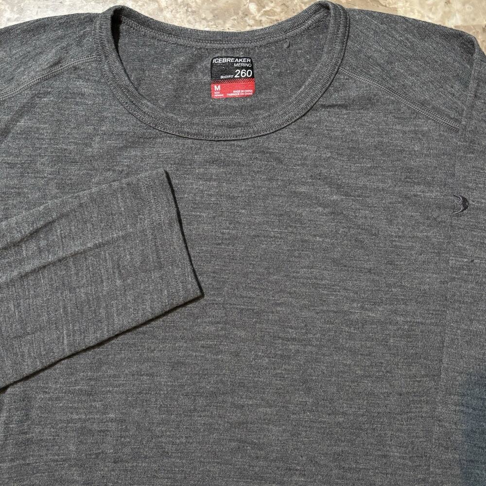 Icebreaker Shirt Mens Medium Grey Merino 260 Bodyfit Midweight Long Sleeve